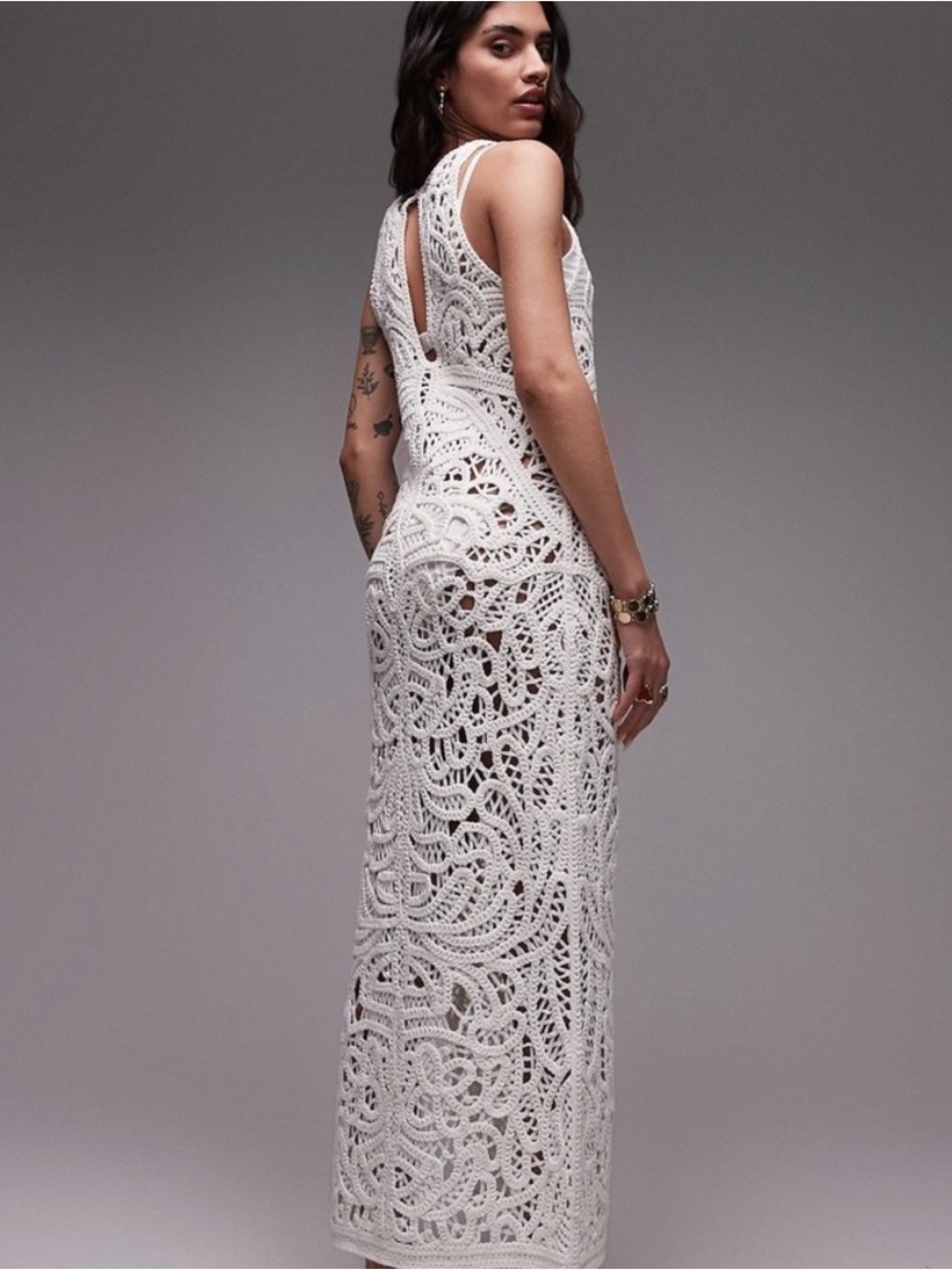 NWT White Crochet Maxi Dress - Women's Sleeveless Summer Dress - Picture 2 of 6